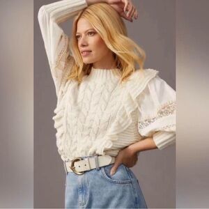 Anthropologie $168 Cream Cable Knit Sweater